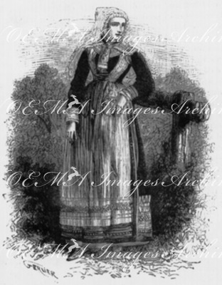Costumes bretons. : Femme de plouare.ブルターニュ地方の民族衣装 plouareの女
