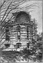 Aux Champs-Elysées.Construction de l'un des domes du Petit Palais.1900年博 シャン＝ゼリゼにて プチ・パレの建築中ドームのひとつ