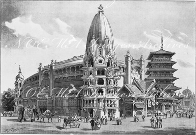 Le tour du monde à l'Exposition de 1900.- Les bâtiments du Panorama: facade sur le Champ-de-Mars.1900年博 1900年博覧会での世界一周 － パノラマの建造物： シャン・ド・マルス会場に面したファサード