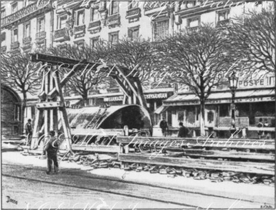 "Les embarras de Paris.- 2.Déviation des grand égouts, boulevard Saint-Germain." 1900年博 パリの迷惑物 － 2.サンジェルマン大通りの下水迂回路