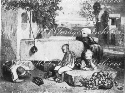 La peinture française pendant le cours du siècle.- Enfants a la fontaine; tableau de Decamps.1900年博 19世紀のフランス絵画 － ドゥカン作「泉の子供たち」