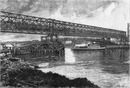 Montage du pont Aléxandre III.- Vue générale de la passerelle et du cintre.1900年博 アレクサンドル3世橋の建設 － 補助小橋とアーチの全景