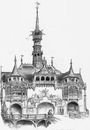 Le Vieux Paris.- Facade des bâtiments de la Grand'Cour de Paris.Côté du Pont-au-Change.1900年博 「古いパリ」 － パリ大広場の建物のファサード 為替橋側