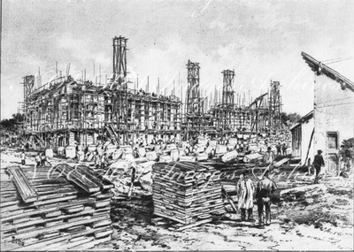 "Les chantiers des Champs-Elysées.- L'état d'avancement du Petit Palais, fin octobre 1898." 1900年博 シャン＝ゼリゼの工事現場 － プチ・パレ建設の進展状況 1898年10月末時点