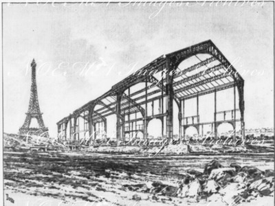 Déplacement de la galerie de 30 mètres.- L'ossature avant le sectionnement en trois troncons.1900年博 30メートルギャラリーの移動 － 3つの部分に分割される前の骨組