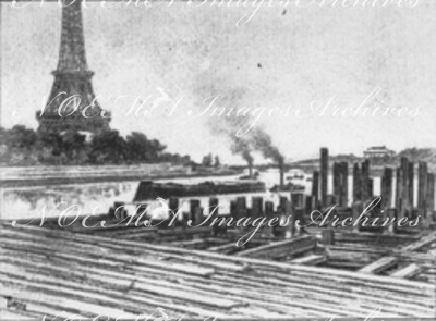 Le Vieux Paris.- Construction de la plate-forme au-dessus de la Seine.1900年博 「古いパリ」 － セーヌ河上に建設中のプラットフォーム