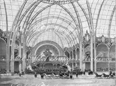 "Projet définitif du Grand Palais des Champs-Elysées.- Vue intérieure du croisement des grands nefs, d'après les documents officiels." 1900年博 シャン＝ゼリゼのグラン・パレの最終プラン － 公式資料による外陣の交差点の内部