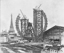 La roue géante de Paris.- Le chantier et les appareils de levage pendant la construction.1900年博 パリの大観覧車 － 組み立て現場と吊り上げクレーン