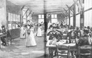 Vue intérieure du restaurant coopératif des chantiers de l'Exposition.1900年博 博覧会工事現場の共同食堂内部