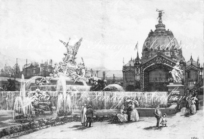 Historique des expositions universelles.- Exposition de Paris en 1889: 2.Le dôme central et la fontaine de Coutan.1900年博 博覧会の歴史 － 1889年パリ博覧会：2.クータンの泉の中央ドーム