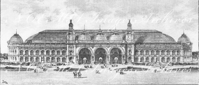 Premiers concours: Les palais des Champs-Elysées.- Facade principale du Grand Palais; projet de M.Girault (4e prime).1900年博 最初のコンペティション： シャン＝ゼリゼ会場の展示場 － グラン・パレの正面ファサード；ジロー氏によるプロジェクト（4席）