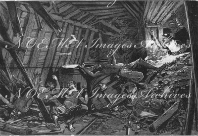 L'industrie de la houille.- Recherche des victimes d'une explosion de grisou.1900年博 炭鉱業 － 坑内ガス爆発の犠牲者を探索する