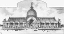 Premiers concrors: Les palais des Champs-Elysées.- Facade principale du Grand Palais; projet de MM.Deglane et Binet (2e prime).1900年博 最初のコンペティション： シャン＝ゼリゼ会場の展示館 － グラン・パレの正面ファサード；ドゥグラーヌ氏とビネ氏のプロジェクト（2席）