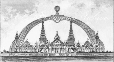 "Les projets non primes.- Les constructions à élever sur l'emplacement du Champ-de-Mars, d'apres le projet de M.A.Leclerc." 1900年博 賞にはずれたプロジェクト シャン・ド・マルスの敷地上に企画された建造物 A.ルクレール氏によるプロジェクト