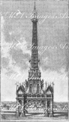 "Les projets non primes.Transformation de la Tour Eiffel, d'après le projet de M.L.Tropey-Bailly." 1900年博 賞にはずれたプロジェクト L.トロペ＝バイイー氏によるエッフェル塔の改造