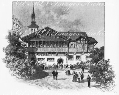 L'Exposition du club alpin.- Entrée et facade principale.1900年博 アルパインクラブ館 － 入口と正面ファサード