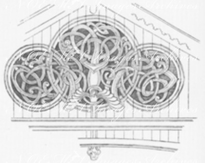 Le Pavillon de la Norvège.Motif d'ornementation du pignon milieu.1900年博 ノルウェー館 － 中央切妻壁の装飾モチーフ