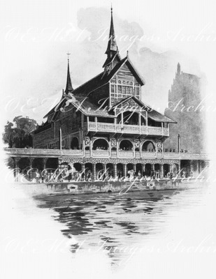 Le pavillon de la Norvège.Facade principale sur la Seine.1900年博 ノルウェー館 － セーヌ河に面した正面ファサード