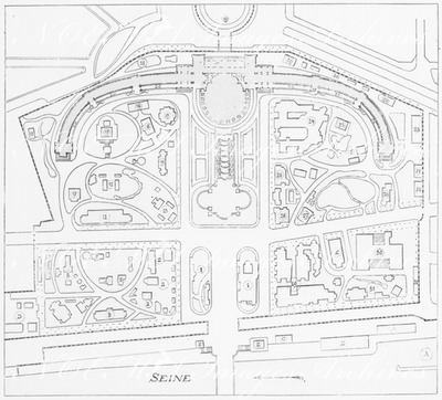 Le parc du Trocadéro.- Plan des jardins et des constructions. 1900年博 トロカデロ会場 － 庭園と建物の地図