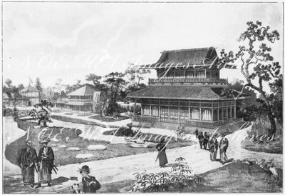 Le Japon au Trocadéro.- Vue générale des bâtiments et du jardin.1900年博 トロカデロ会場の日本館 － 建物と庭園の全景