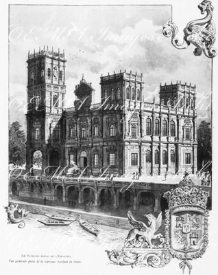 Le Pavillon royal de l'Espagne.- Vue générale prise de la terrasse bordant la Seine.1900年博 スペイン王立館 － セーヌ河に沿ったテラスから見た全景