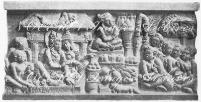 Exposition coloniale néerlandaise.- Fragment de frise en haut relief du temple de Boeroe-Boédor.1900年博 オランダ領展 － ボーロー＝ボエドール寺院にあるレリーフのフリーズの部分