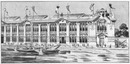 "Le Palais des forêts, chasse, pêche et cueillettes.- Extrémité de la facade sur la Seine." 1900年博 森林、狩猟、漁業と収穫館 － セーヌ河沿いのファサードの端