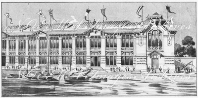 "Le Palais des forêts, chasse, pêche et cueillettes.- Extrémité de la facade sur la Seine." 1900年博 森林、狩猟、漁業と収穫館 － セーヌ河沿いのファサードの端