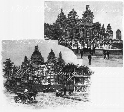 Le Pavillon italien.- Etat actuel des travaux: 1.Vu du pont des Invalides; 2.Vu du coin de la rue Fabert.1900年博 イタリア館 － 工事の進展状況 － 1.アンヴァリッド橋から見た様子 － 2.ファベール通りの角から見た様子