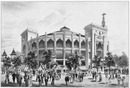 "L'Exposition de Madagascar.- Vue d'ensemble, montrant la passerelle de communication avec le Trocadéro." 1900年博 マダガスカル館 － 建物の全景 トロカデロ会場への通用橋が見える