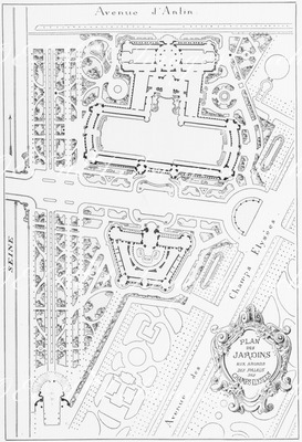 Plan des jardins aux abords des Palais des Champs-Elysées.1900年博 シャン＝ゼリゼ会場展示館付近の庭園地図