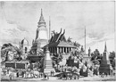 "L'exposition du Cambodge.- Vue d'ensemble des édifices, prise du côté ouest." 1900年博 カンボジア館 － 西側から見た建物の全景