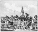 L'exposition du Cambodge.- Entrée de la salle souterraine et grand escalier de la pagode royale.1900年博 カンボジア館 － 地下室への入口と王立寺院の大階段