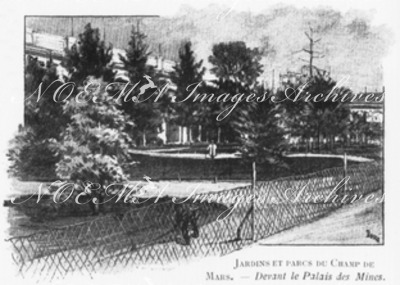 Jardins et parcs du Champ de Mars.- Devant le Palais des mines.1900年博 シャン・ド・マルス会場の庭園と公園 － 炭鉱館の前