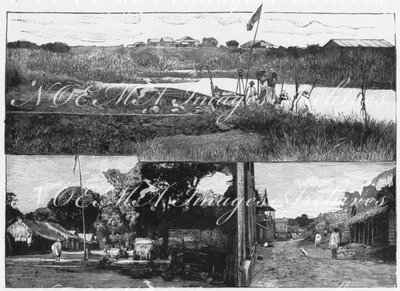 "Madagascar.- Le village de Marovay, sur la route de Majunga a l'Emyrne.- 1.Le départ du courrier; 2.et 3.Les rues principales." 1900年博 マダガスカル － マジュンガとエミルンを結ぶ道の途中にあるマロウェイ村 － 1.郵便の出発 2.3.村の大通り