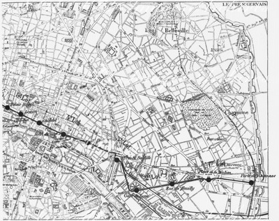 Le métropolitain municipal.- Partie nord-est du trace.1900年博 パリ市地下鉄 － 北東部分の路線