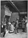 Paris en 1400.- L'une des salles du cabaret des Trois Pichets.1900年博 1400年のパリ － キャバレー「3つの水差し」のひと間