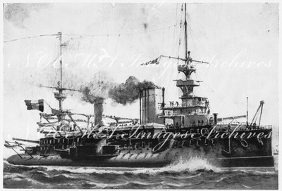 La marine française.- Le <<Carnot>>cuirassé d'escadre.- 12.000 tx."1900年博 フランス海軍 － 戦艦 「カルノ」（12,000トン）"