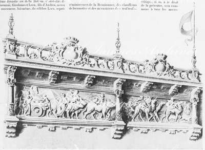 Le Palais du génie civil et des moyens de transport.- Fragment de la frise en haut relief <<Historique des moyens de locomotion>>.1900年博 発明家と交通手段館 － レリーフによるフリーズ「動力の歴史」の部分