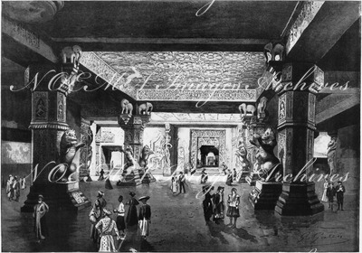 La grande pagode du Cambodge.- La salle souterraine du temple khmer.1900年博 カンボジアの大寺院 － クメール寺院地下の大広間