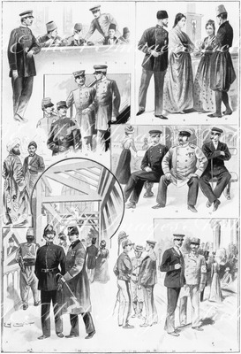 Gardiens, employes et ouvriers de l'Exposition. 1900年博 博覧会場の守衛、事務員、作業員たち