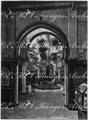 Le Palais de l'Algérie.Fontaine et galeries du rez-de-chaussée.1900年博 アルジェリア館 1階の噴水とギャラリー － 工芸の間