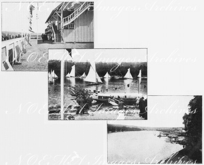 Le Yaching.- La tribune.- En course.- Le bassin de Meulan.1900年博 ヨット競技 － 観覧席 － 競争 － ムーラン池