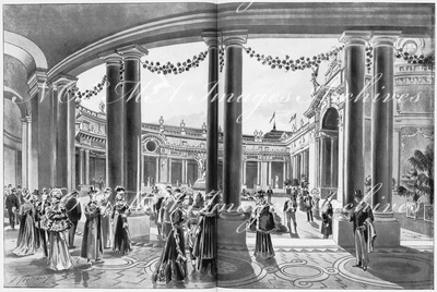 Le Petit Palais des Champs-Elysées.- Portique intérieur et cour en hémicycle.1900年博 シャン＝ゼリゼー会場のプチ・パレにて － 内側柱廊と半円形の中庭