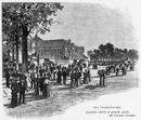 "Aux Champs-Elysées.Guichets, entrée et grande grille sur l'avenue Nicolas." 1900年博 シャン＝ゼリゼにて 切符売り場、入口、ニコラ大通り側の柵