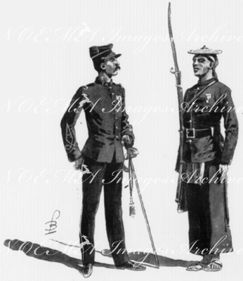 Tirailleurs annamites; officier et soldat.1900年博 アンナンの狙撃兵たち 将校と兵士