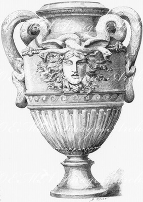 Vase en marbre exécuté par M. Parfonry sur le modèle de M. P. Sédille. P・セディーユのモデルをもとにパルフォンリーが制作した大理石の壷