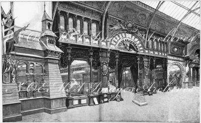 L'Exposition de Paris. - Supplément au N° 74.  Facade de l'exposition des Etats-Unis dans le palais des industries diverses. パリ万博 付録 74. 産業館内の合衆国展示コーナーのファサード