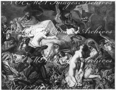 "Beaux-Arts. - Sardanapale, tableau d'Eugène Delacroix." 芸術部門  「伝説上の最後のアッシリア王 サルダナパロス」 ウージェーヌ・ドラクロワ画