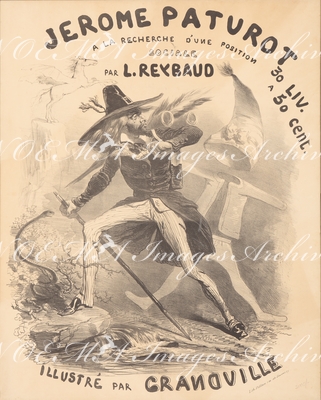 グランヴィル Grandville - 書店用ポスター『ジェローム・パテュロ、社会的地位を求めて』 Affiches: Jérôme Paturot à la recherche d’une position sociale.(1846)(石版画)